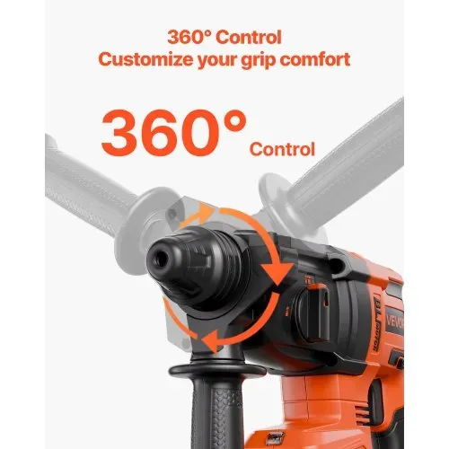VEVOR 20 V bürstenloser Akku-Bohrhammer kabellos, Lithium-Ionen 28 mm Bohrhammer, SDS-Plus Elektro-Leichtbausatz mit Akku & Ladegerät & Tragekoffer, 4 Funktionen, 1200 U/min, 5300 BPM – Bild 4