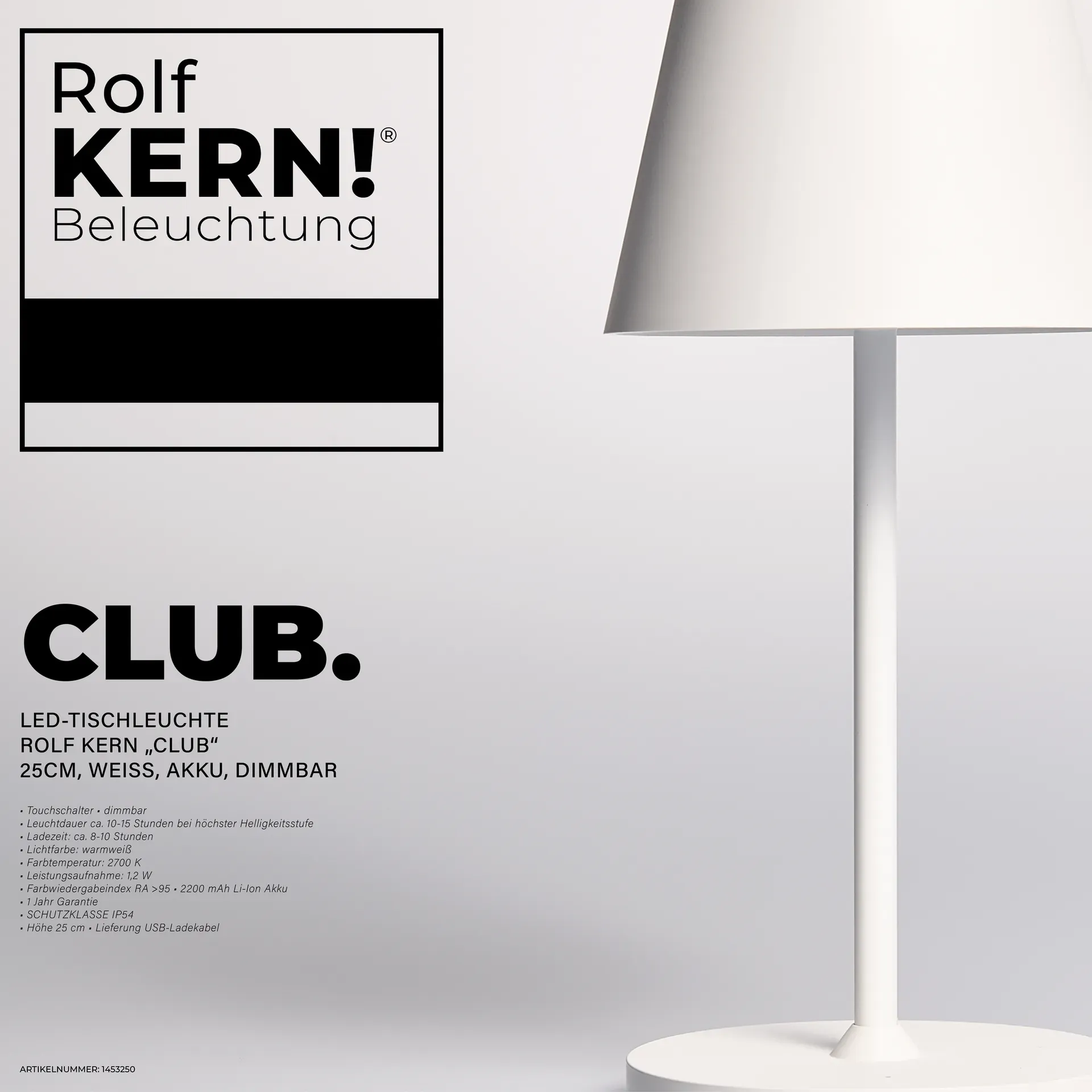 LED-Tischleuchte ROLF KERN Club Mini 25cm, weiß, Akku, dimmbar – Bild 3
