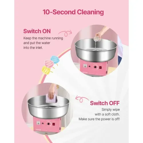 VEVOR elektrische Zuckerwattemaschine kommerzielle Zuckerwattegeräte (1000 W) mit 52 cm Edelstahlschüssel & Zuckerlöffel & Schublade, perfekt für Kindergeburtstage Familienfeiern Partys Rosa – Bild 3