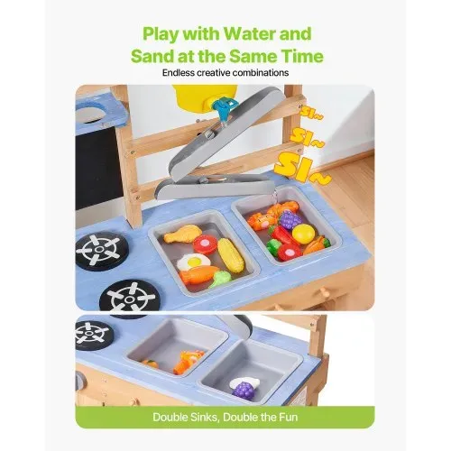 VEVOR Spielküche, Kinderküche, Spielzeugküche mit Herd, Haken, Spülbecken, Pflanzspaten, Pfannenwendern, Griffen, Kochgeschirr & Zubehör, Holzküche für KInder ab 3 Jahren, 762x324x914 mm – Bild 5