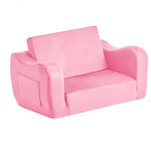 VEVOR Kindersofa Kindersessel aus 28D-Schwamm & kurzem Flor mit Armlehnen, Kleinkindersofa zum Lesen und Spielen, Kindercouch umwandelbares Schlafsofa für Spielzimmer Schlafzimmer Rosa M (Maß) – Bild 9