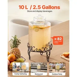 VEVOR Getränkespender (1 x 10 L) für Partys Saftspender (aus Glas) mit tropfsicherem Zapfhahn & Metallständer Wasserspender für Restaurants Partys, Limonade Eistee selbstgemachte Getränke Spender VEVOR Getränkespender (1 x 10 L) für Partys Saftspender (aus Glas) mit tropfsicherem Zapfhahn & Metallständer Wasserspender für Restaurants Partys, Limonade Eistee selbstgemachte Getränke Spender