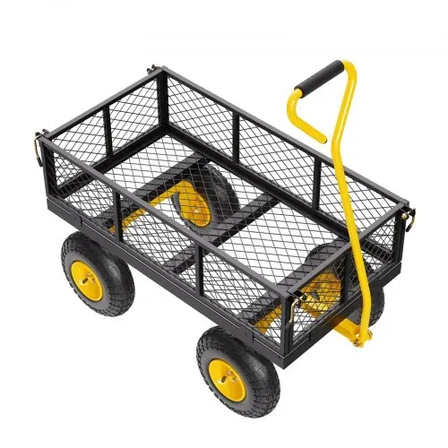VEVOR Bollerwagen 226,80 kg, Transportwagen, Gartenwagen, Gerätewagen, Handwagen mit großen Geländereifen, abnehmbaren Seitenteilen aus Netzmaterial und um 180° drehbarem Griff, Gelb/Schwarz – Bild 9