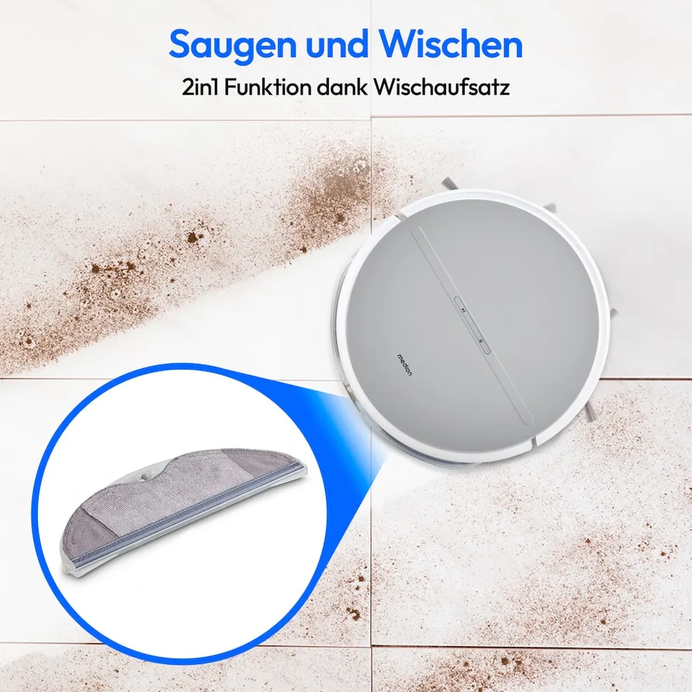 MEDION LIFE E35 SW Saugroboter mit Wischfunktion Gyro-Navigation, 2.000 Pa Saugkraft, 120 Minuten Laufzeit – Bild 5