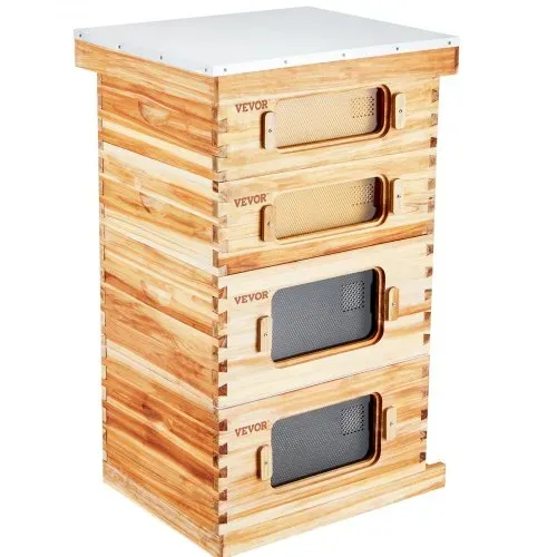VEVOR Bienenstock, 40 Rahmen, Zander Beute, mit Bienenwachs beschichtetes Tannenholz, 2 tiefe + 2 mittelgroße Bienenkästen, Langstroth-Bienenstock-Set, transparente Acrylfenster mit Fundamenten – Bild 10