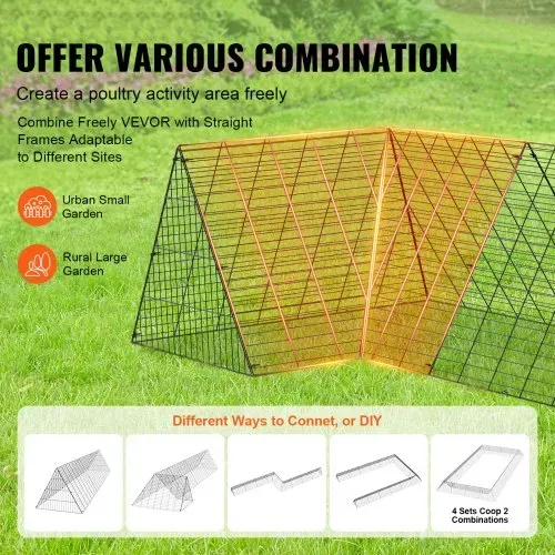 VEVOR Hühnertunnel, 729 x 200 x 61,5 cm Hühnerstall für den Hof, tragbare Freilaufgehege für draußen mit Eckrahmen, 2 Sets, geeignet für Hühner, Enten, Kaninchen – Bild 5