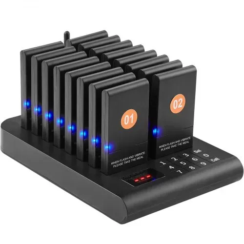 VEVOR Restaurant-Pager-System, kabelloses Warteschlangensignal mit 500 m Reichweite, Piepser zur Rufannahme von Gästen mit Vibration und Blinken, 16 Pager für Imbisswagen, Kirche – Bild 10