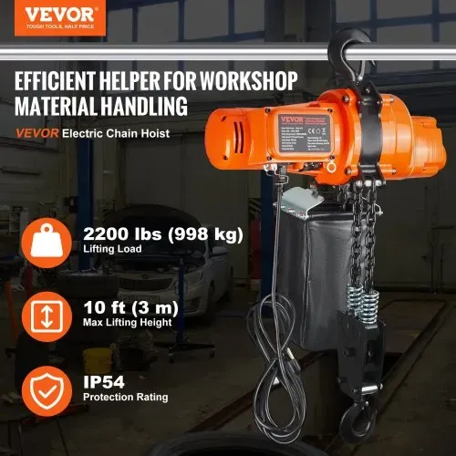VEVOR Elektrischer Kettenzug, 998 kg Tragkraft, 3 m Hubhöhe, Seilhebezug, einphasige elektrische Seilwinde mit G80-Kette, 3 m Kabelfernbedienung, Ideal für Garagen, Geschäfte, Hotels VEVOR Elektrischer Kettenzug, 998 kg Tragkraft, 3 m Hubhöhe, Seilhebezug, einphasige elektrische Seilwinde mit G80-Kette, 3 m Kabelfernbedienung, Ideal für Garagen, Geschäfte, Hotels