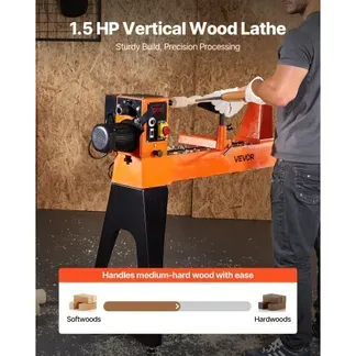 VEVOR Drechselbank, 1,5 PS, Drechselmaschine mit variabler Drehzahl von 0 bis 3200 U/min, Drehtischmaschine 406×1020 mm Werkbank, Drehbank, für mittlere bis große Holzbearbeitungsprojekte VEVOR Drechselbank, 1,5 PS, Drechselmaschine mit variabler Drehzahl von 0 bis 3200 U/min, Drehtischmaschine 406×1020 mm Werkbank, Drehbank, für mittlere bis große Holzbearbeitungsprojekte