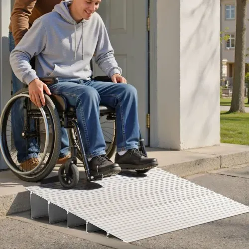 VEVOR Türschwellenrampe, 677x865x138 mm, Rollstuhlrampe aus Aluminiumlegierung mit einer Tragkraft von 360 kg, Bordsteinrampen für Heimtreppen für Rollstühle Roller Gehhilfen Fahrräder Dreiräder – Bild 7