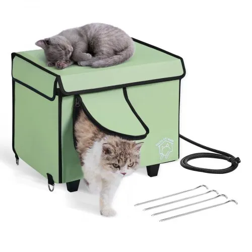 VEVOR Erhöhtes beheiztes Katzenhaus, quaderförmiger Katzenunterschlupf mit einstellbarer Temperatur und Timer, faltbarer Katzenunterschlupf aus 900D Oxford-Gewebe mit beheiztem Kissen für den Winter, um es warm und gemütlich zu halten, grün (klein) VEVOR Erhöhtes beheiztes Katzenhaus, quaderförmiger Katzenunterschlupf mit einstellbarer Temperatur und Timer, faltbarer Katzenunterschlupf aus 900D Oxford-Gewebe mit beheiztem Kissen für den Winter, um es warm und gemütlich zu halten, grün (klein)