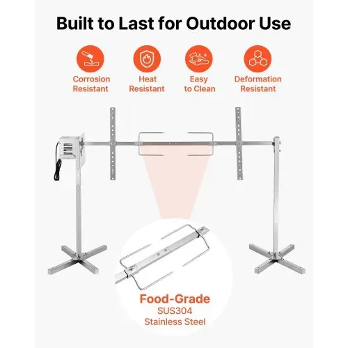 VEVOR Lammgrill 38 W 40 kg 1321 mm Drehspieß Spanferkelgrill Edelstahl für Gartenpartys, Hochzeiten, Camping und Feste, 3 U/min mit 8 Höhenstufen, 1740 x 535 x 860 mm, SUS304-Gabel, 45°-Standfuß – Bild 5