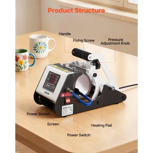 VEVOR Tassenpresse Becherdruckmaschine Mug Sublimationspresse 444ml Weiß, inkl. Klebeband & Handschuhen Einfache Temperatur- & Zeiteinstellung für Sublimationsdruck auf Bechern & Tassen – Bild 2