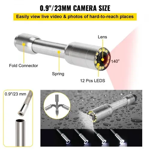 VEVOR Kanalinspektionskamera 177,8 mm, Rohrkamera Inspektion 20 M, Pipe Camera Inspection Ip68 Wasserdichte Abflussrohr-Kanalinspektionskamera System, Handheld Rohr-Inspektionskamera 800 x 480 HD Kamera – Bild 3