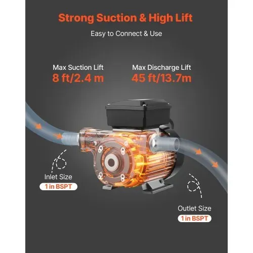 VEVOR Kraftstofftransferpumpe, 230V AC, elektrische Diesel-Transferpumpe, 60 L/min, maximale Saughöhe 2,4 m, maximale Förderhöhe 13,7 m, für Kerosin, Biodiesel, landwirtschaftliche Maschinen – Bild 2