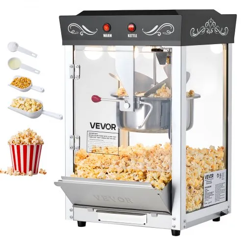 VEVOR Popcornmaschine mit Edelstahlkessel, 800 W kommerzieller Popcornmaker, 48 Tassen pro Ladung, Kinostil, mit 2-Tasten-Bedienung, Glaswand, PC-Tür, 1 Portionierer, 3 Löffel, Schwarz VEVOR Popcornmaschine mit Edelstahlkessel, 800 W kommerzieller Popcornmaker, 48 Tassen pro Ladung, Kinostil, mit 2-Tasten-Bedienung, Glaswand, PC-Tür, 1 Portionierer, 3 Löffel, Schwarz