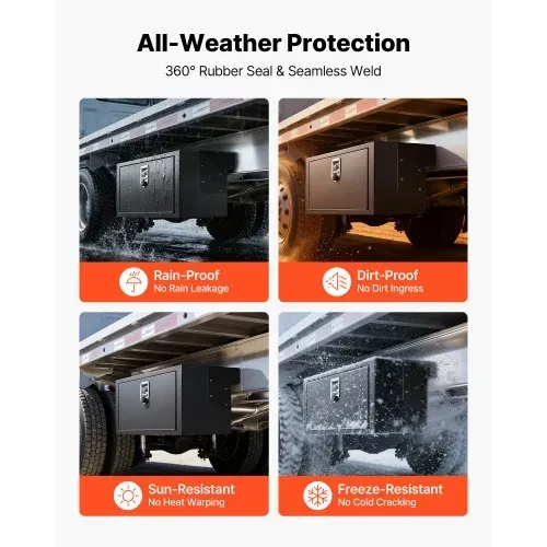 VEVOR Lkw Unterbaubox 914 x 457 x 457 mm Unterflur Staukasten Kaltgewalzter Stahl Wasserdichter Werkzeugkasten mit T-Griff Schloss für Lkw Anhänger Transporter Werkzeugkiste Unterflurkasten Schwarz – Bild 2