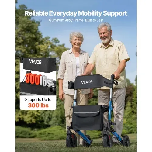 VEVOR Rollator 3-Fach Faltbar mit Sitz, Leichter Gehwagen mit 4 Reifen, Gehhilfe bis 136 kg mit Rückenlehne Tasche Gehstockhalter, Höheverstellbare Laufhilfe mit Feststellfunktion für Senioren, Blau VEVOR Rollator 3-Fach Faltbar mit Sitz, Leichter Gehwagen mit 4 Reifen, Gehhilfe bis 136 kg mit Rückenlehne Tasche Gehstockhalter, Höheverstellbare Laufhilfe mit Feststellfunktion für Senioren, Blau