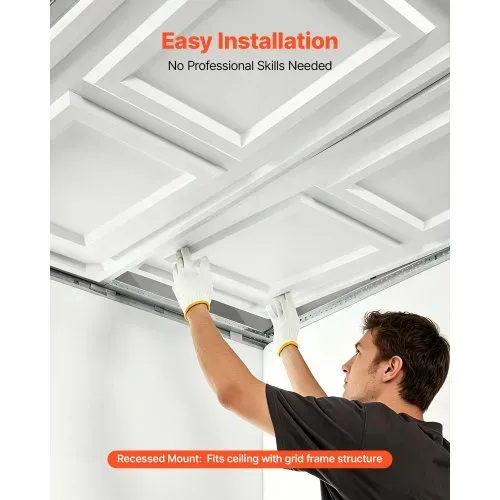 VEVOR 12 Stk. Deckenpaneele PVC-Deckenplatten Deckenfliesen 605x1215mm Weiß, 3D-Konstruktion, Stoßfest, Brandschutz, Zuschneidbar, Für Abgehängte Decke Geeignet, Moderne Innendekoration für Heim Büro – Bild 4