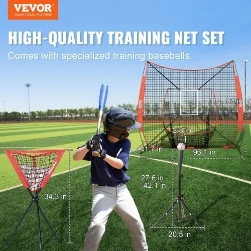 VEVOR 244 x 106 x 211 cm Baseball-Softball-Übungsnetz, Tragbares Baseball-Trainingsnetz zum Schlagen, Fangen, Pitchen, Backstop-Ausrüstung mit Bogenrahmen, Tragetasche, Schlagzone, Bällen, Ballsammler VEVOR 244 x 106 x 211 cm Baseball-Softball-Übungsnetz, Tragbares Baseball-Trainingsnetz zum Schlagen, Fangen, Pitchen, Backstop-Ausrüstung mit Bogenrahmen, Tragetasche, Schlagzone, Bällen, Ballsammler