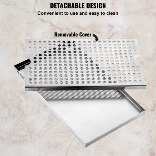VEVOR 304 Edelstahl-Tropfschale, Bierabtropfschale mit 4 Rutschfesten Gummipads & Abnehmbarer Abdeckung, 300 x 180 x 25 mm Bar-Tropfschale Geeignet für Restaurants, Bars, Küchen, Café usw. – Bild 3