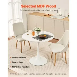 VEVOR runder Esstisch Küchentisch Holztisch (80 cm / 113,4 kg belastbar) für 2–4 Personen, moderne Bürotische mit Säulenfuß im Tulpendesign, für Küche zu Hause Wohnzimmer, weiß (nur Tisch) VEVOR runder Esstisch Küchentisch Holztisch (80 cm / 113,4 kg belastbar) für 2–4 Personen, moderne Bürotische mit Säulenfuß im Tulpendesign, für Küche zu Hause Wohnzimmer, weiß (nur Tisch)