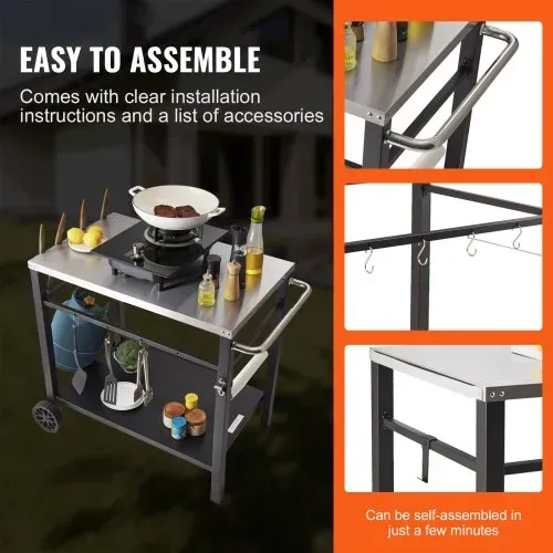 VEVOR Servierwagen Küchenwagen 100 x 64 x 83,5 cm Outdoor-Grill-Esswagen mit Doppelter Ablage, Beweglicher Grilltisch für die Zubereitung von Speisen, Multifunktionale Tischplatte aus Edelstahl – Bild 5