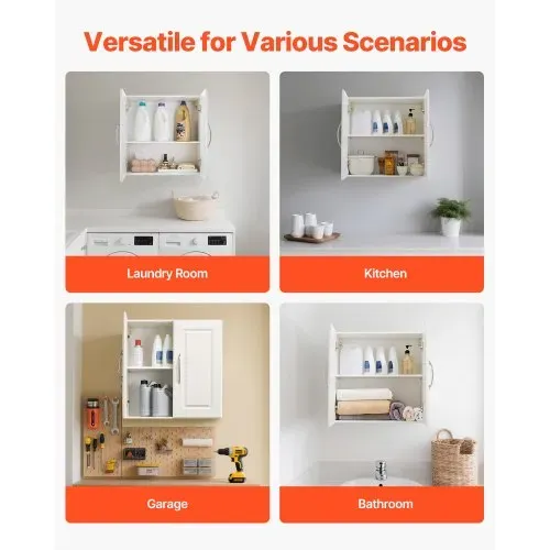 VEVOR Wandschrank für Waschküche, 2-stöckiger Wandhängeschrank mit verstellbarer Ablage, Küchenschrank mit2 Türen, für Küche Bad Wäscherei, 30 x 60 x 60 cm (T x B x H), Oberschrank Weiß – Bild 6
