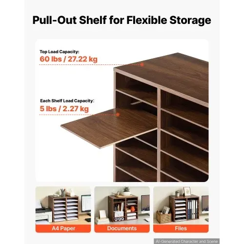 VEVOR Dokumentenablage Holz Schreibtisch Organizer mit 12 Fächern Braun, Ablagefach für Standard-A4-Dokumente Akten & Papiere, mit Verstellbaren Einlegböden für Büro, Zuhause & Klassenzimmer, MDF – Bild 3
