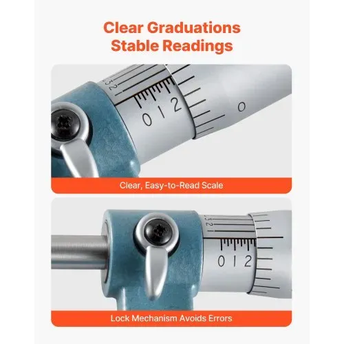 VEVOR Bügelmessschraube 4-tlg. Set, Mikrometer mit Messgenauigkeit von 0,0001/0,0002 Zoll, Messschraube für Metallbearbeitung & Maschinenbau, mit Schutzkoffer, 0-1/1-2/2-3/3-4/4-5/5-6 Zoll – Bild 3