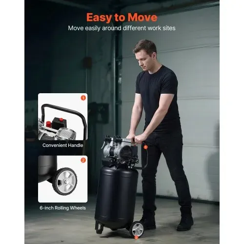 VEVOR Druckluft Kompressor 50 L, Luftkompressor 2 PS, 113 L/min bei 6,2 bar, Max. 8 bar Druck, Ölfreier Tank, Ideal für Autoreparaturen, Reifenbefüllung, Lackierarbeiten, Holzarbeiten & Nageln – Bild 3