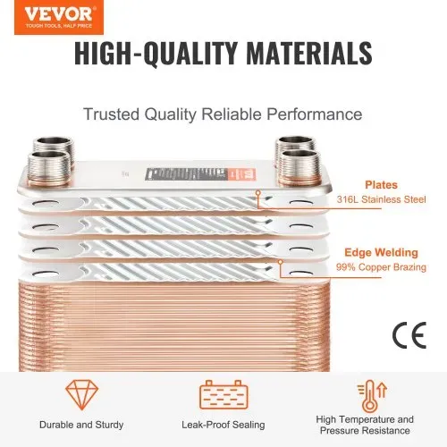 VEVOR 50 Plattenwärmetauscher 4×1-1/4Zoll MNPT-Anschlüsse 316L Edelstahl VEVOR 50 Plattenwärmetauscher 4×1-1/4Zoll MNPT-Anschlüsse 316L Edelstahl