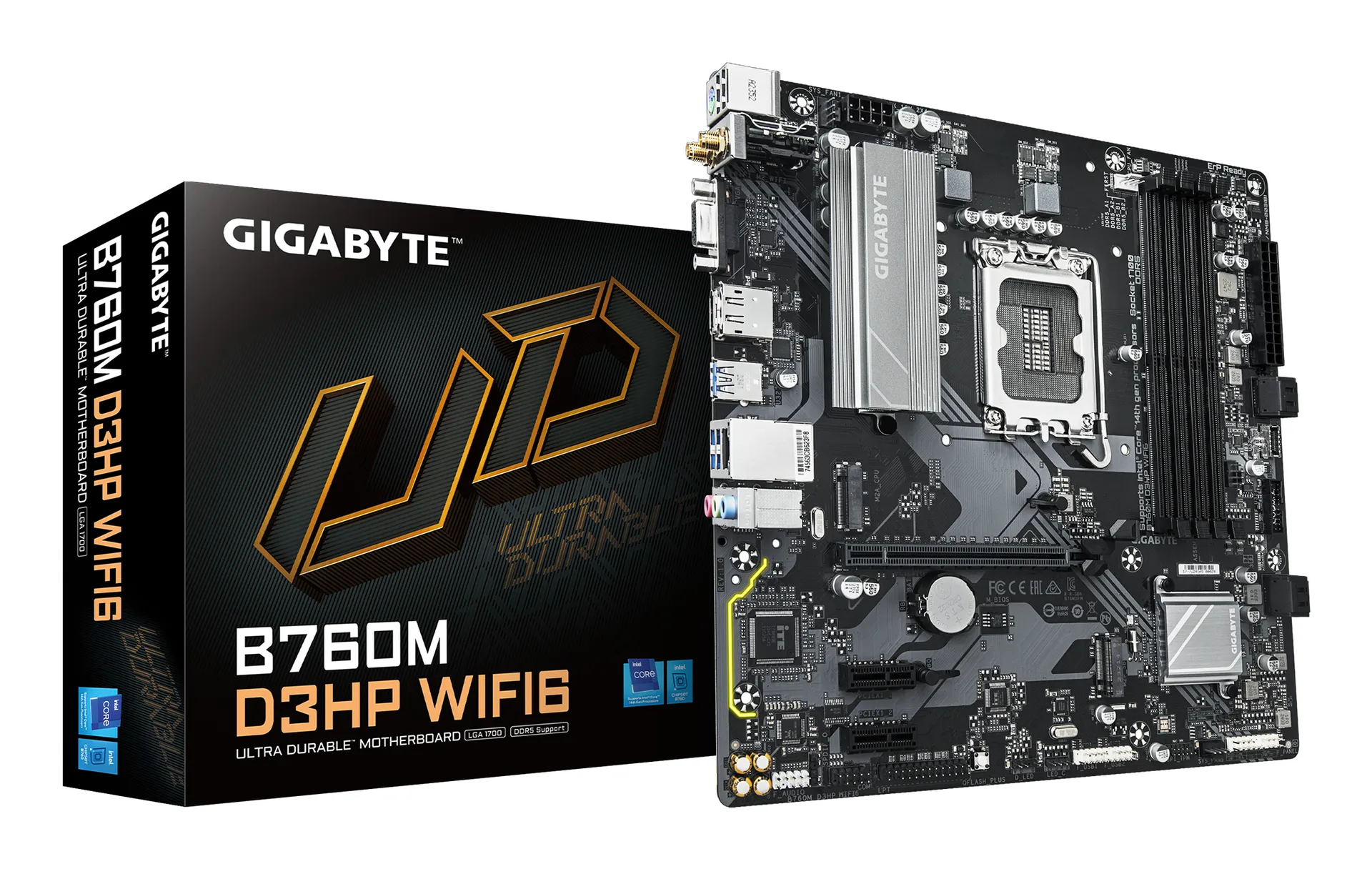GIGABYTE B760M D3HP WIFI6 Mainboard – Unterstützt Intel Core Prozessoren der 14. Generation, digitales 4+1+1 Phasen VRM, bis zu 5600 MHz DDR5, 2x PCIe 4.0 M.2, Wi-Fi 6, GbE LAN, USB 3.2 Gen 1 GIGABYTE B760M D3HP WIFI6 Mainboard – Unterstützt Intel Core Prozessoren der 14. Generation, digitales 4+1+1 Phasen VRM, bis zu 5600 MHz DDR5, 2x PCIe 4.0 M.2, Wi-Fi 6, GbE LAN, USB 3.2 Gen 1