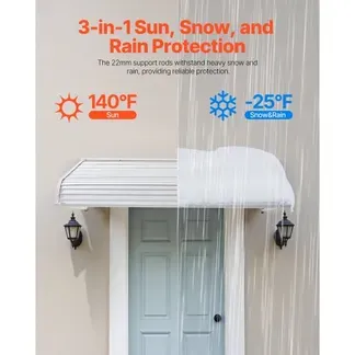 VEVOR Fenstermarkise 152,4×106,6×51 cm, Türvordach, leichte & stabile Aluminium-Markisen für Außenbereich, Schutz vor Regen, Schnee & Sonnenlicht für Tür, Eingang, Fenster, Terrasse, Veranda VEVOR Fenstermarkise 152,4×106,6×51 cm, Türvordach, leichte & stabile Aluminium-Markisen für Außenbereich, Schutz vor Regen, Schnee & Sonnenlicht für Tür, Eingang, Fenster, Terrasse, Veranda