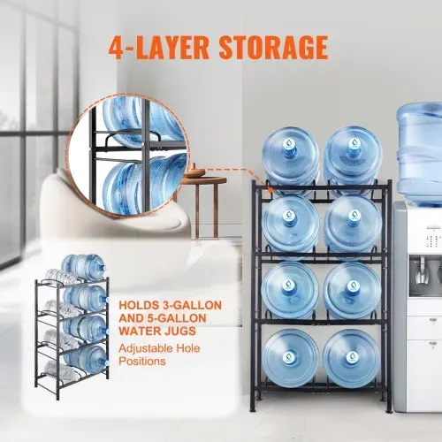 VEVOR Wasserkrughalter mit 4 Ebenen, 5 Gal Wasserflaschenhalter, zweireihiges Wasserflaschenregal aus Eisen für 8 Flaschen, robustes Wasserkrugregal Wasserkrughalter für Küche Büro Wohnzimmer schwarz – Bild 2
