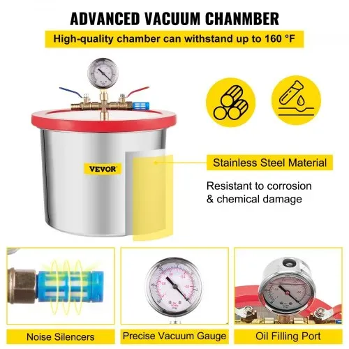 VEVOR 7,57L Vakuumpumpe Vakuumkammer Unterdruckpumpe 113L/min 1/3PS Vakuumpumpe – Bild 3