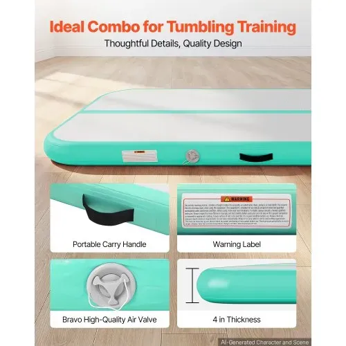 VEVOR Aufblasbare Gymnastikmatte 300x100x10 cm Airtrack-Turnmatte für Training, Wettkampfsport & Yoga, mit Rutschfester Oberfläche, 600-W-Elektroluftpumpe, Reparaturflicken, Düsen & Tasche, Mintgrün – Bild 4