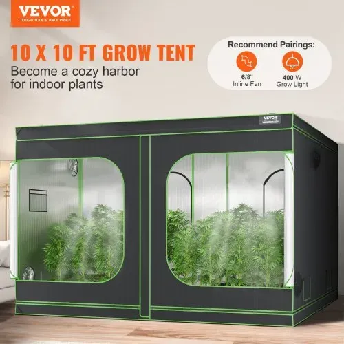 VEVOR Growbox 305 x 305 x 203 cm Gewächshaus aus 19 mm Stahl-Rahmen und 600D Oxford-Gewebe Growtent 60 kg Tragfähigkeit Growschrank Geeignet für 400 W Wachstumslicht Indoor Zuchtzelt VEVOR Growbox 305 x 305 x 203 cm Gewächshaus aus 19 mm Stahl-Rahmen und 600D Oxford-Gewebe Growtent 60 kg Tragfähigkeit Growschrank Geeignet für 400 W Wachstumslicht Indoor Zuchtzelt