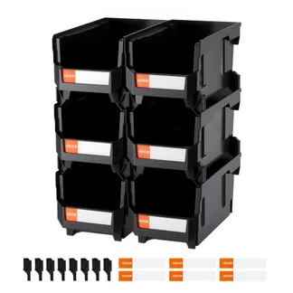 VEVOR Stapelboxen, 377 x 215 x 180 mm (6er-Pack), Lagerboxen, Sichtlagerboxen, Sichtlagerkasten zum Organisieren & Aufbewahren von Kleinteilen, Bürobedarf & anderem Zubehör, Schwarz VEVOR Stapelboxen, 377 x 215 x 180 mm (6er-Pack), Lagerboxen, Sichtlagerboxen, Sichtlagerkasten zum Organisieren & Aufbewahren von Kleinteilen, Bürobedarf & anderem Zubehör, Schwarz
