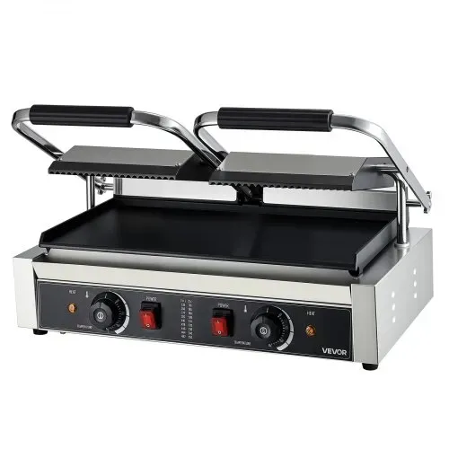 VEVOR kommerzieller Panini-Grill Kontaktgrill 3600 W für Sandwiches Steak Bacon Hamburger, Sandwichmaker Pressgrill aus Edelstahl mit Griff & Temperaturregelung & 48 x 23 cm Heizplatte, Paninipresse – Bild 9