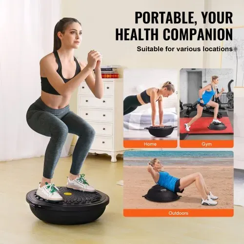VEVOR Halb-Gymnastikball-Trainer, 66 cm Balance-Ball-Trainer, 680 kg Tragkraft Stabilitätsball, Yoga-Ball mit Widerstandsbändern und Fußpumpe, Kraft-Fitnessball im Heim-Fitnessstudio, Schwarz – Bild 5
