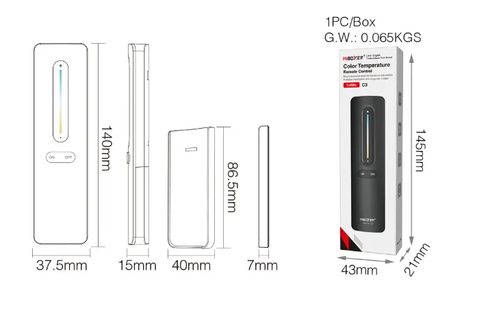 MiBoxer C3-B LED Fernbedienung 2,4GHz dual white (CCT) + Dimm (b) MiBoxer C3-B LED Fernbedienung 2,4GHz dual white (CCT) + Dimm (b)