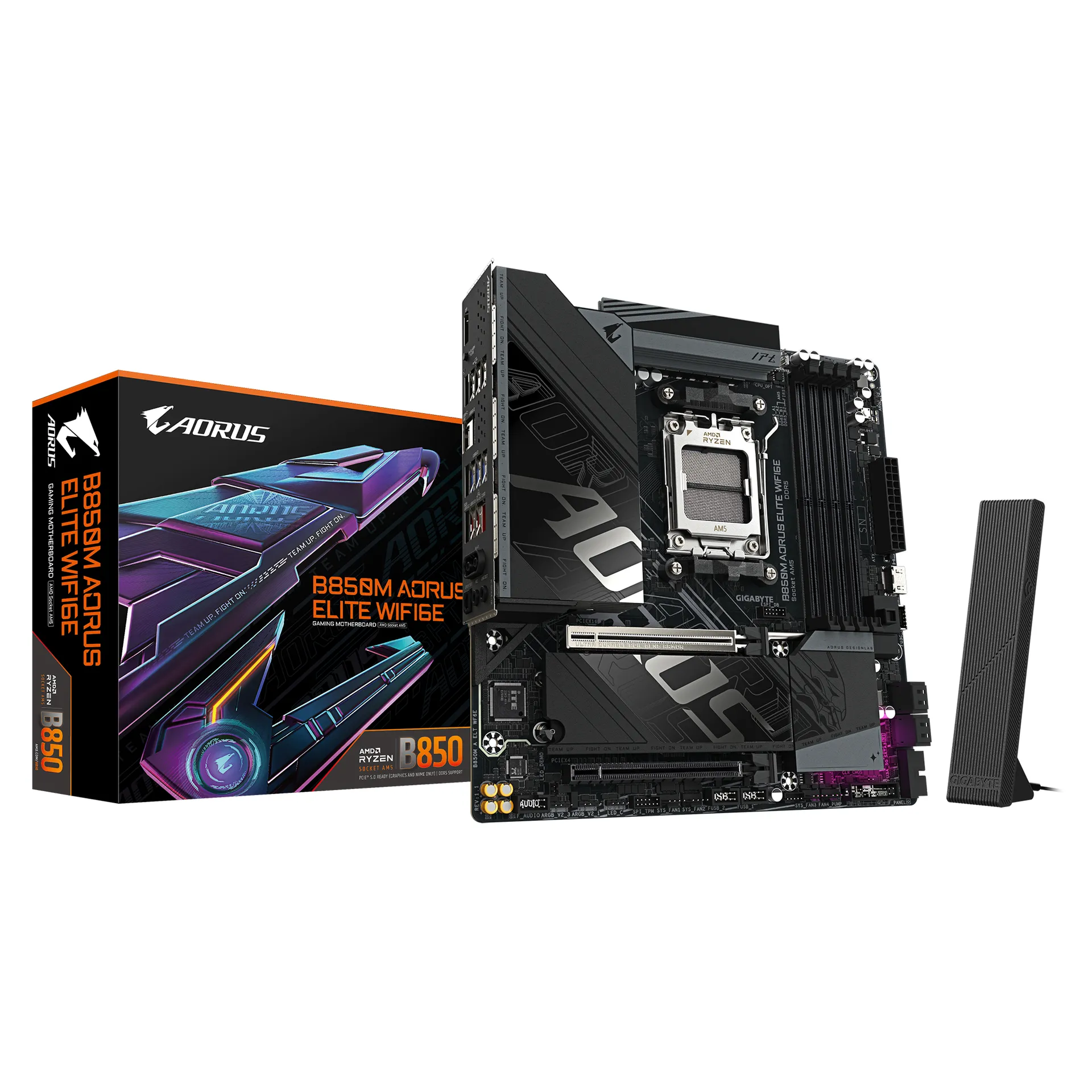 GIGABYTE B850M AORUS ELITE WIFI6E Mainboard – AMD Ryzen 9000 Serie Prozessoren, digitales 12+2+2 Phasen VRM, bis zu 8200 MHz DDR5 (O.C.), 1x PCIe 5.0 + 1x PCIe 4.0 M.2, Wi-Fi 6E, 2.5 GbE LAN, USB 3.2 Gen 2 GIGABYTE B850M AORUS ELITE WIFI6E Mainboard – AMD Ryzen 9000 Serie Prozessoren, digitales 12+2+2 Phasen VRM, bis zu 8200 MHz DDR5 (O.C.), 1x PCIe 5.0 + 1x PCIe 4.0 M.2, Wi-Fi 6E, 2.5 GbE LAN, USB 3.2 Gen 2