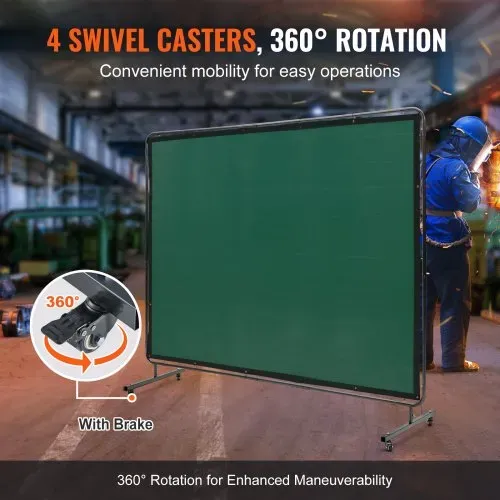 VEVOR Schweißvorhang 1,8 x 2,4m Schweißschutzvorhang aus Flammhemmendem Vinyl Schweißschutzwand mit 4 Schwenkrädern und einem 6-stufigen UV-Schutz Schweißerdecke Schweißschutz Grün – Bild 2