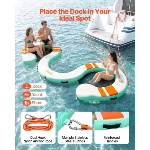 VEVOR Aufblasbares Schwimmdock, 4,57 x 1,83 m, Schwimmplattform mit Rutschfester Oberfläche, Tragetasche & Abnehmbarer Leiter, Schwimmende Insel, Wasserplattform für Pool, Strand & Meer – Bild 3