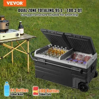 VEVOR Autokühlschrank, 12-Volt-Autokühlschrank, tragbarer 95-Liter-Gefrierschrank mit zwei Zonen und Rädern und Griff, -20 °C bis 20 °C, 12/24 V Gleichstrom und 100–240 V Wechselstrom, Kompressorkühler für Outdoor, Camping VEVOR Autokühlschrank, 12-Volt-Autokühlschrank, tragbarer 95-Liter-Gefrierschrank mit zwei Zonen und Rädern und Griff, -20 °C bis 20 °C, 12/24 V Gleichstrom und 100–240 V Wechselstrom, Kompressorkühler für Outdoor, Camping