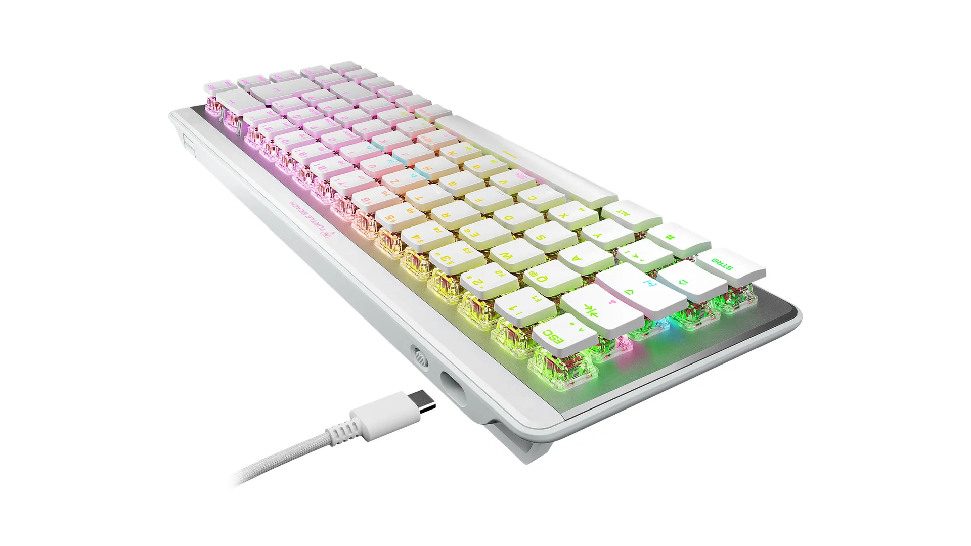 Turtle Beach Vulcan II Mini Air – Optisch-mechanische kabellose Gaming-Tastatur (65%), anpassbare RGB-Beleuchtung, abnehmbares Kabel, Smart Keys, Aluminiumplatte – Weiß – Bild 2