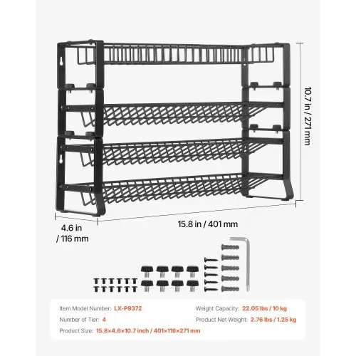 VEVOR abnehmbares Gewürzregal 4-stöckiger Gewürzhalter Organizer, stapelbarer Gewürzständer (401 x 116 x 271 mm), Küchenaufbewahrung für Arbeitsplatte, Küchen-Vorratsschrank, Speisekammer Schwarz – Bild 6