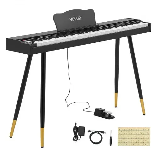VEVOR Digitalpiano 88 Halbgewichtete Tasten Standardgröße E-Piano Schwarz für Anfänger, 600 Klangfarben, 600 Rhythmen, USB, MIDI, Audioausgang, Kopfhörerbuchse, Sustain-Pedal und HiFi-Lautsprechern – Bild 8