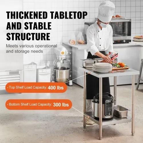VEVOR Zubereitungstisch aus Edelstahl, Robuster Arbeitstisch aus Metall mit 3 einstellbaren Höhenstufen, gewerbliche Arbeitsstation für Küche, Garage, Restaurant, Hinterhof 610 x 610 x 864 mm – Bild 2